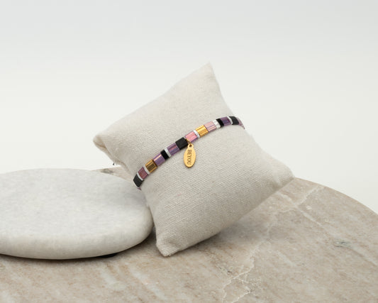 ARMBAND PLATTE KRALEN - WHITE, BLACK & PURPLE